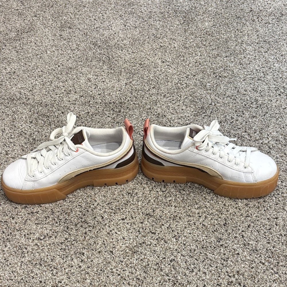 Puma White and Brown Platform Sneakers - Picture 2 of 5